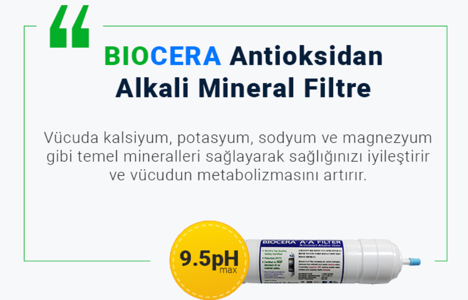Biocera Premium A.A Antioksidan Filtresinin pH ve TDS Testi
